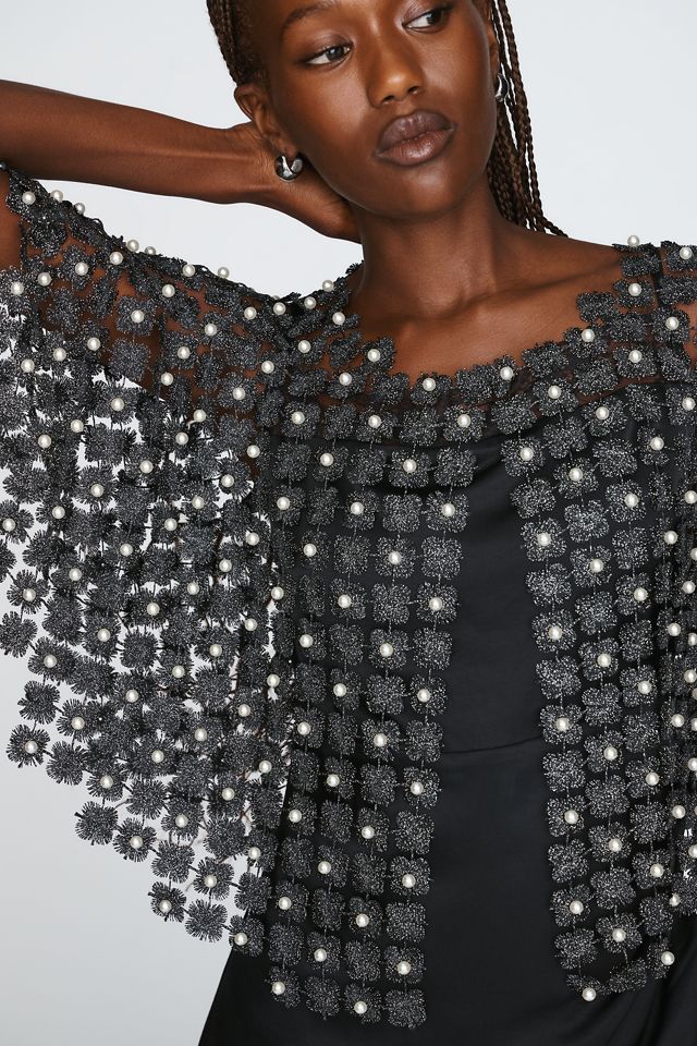 Sheer Pearl Lace Cape #1
