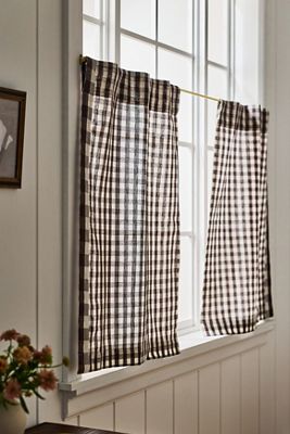 Cotton Linen Gingham Cafe Curtains, Set of 2
