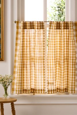Cotton Linen Gingham Cafe Curtain, Set of 2