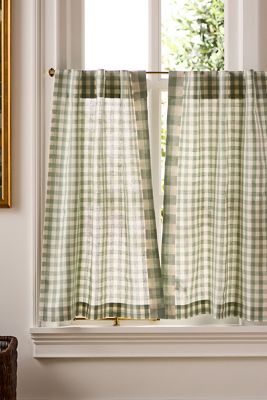 Cotton Linen Gingham Cafe Curtains, Set of 2