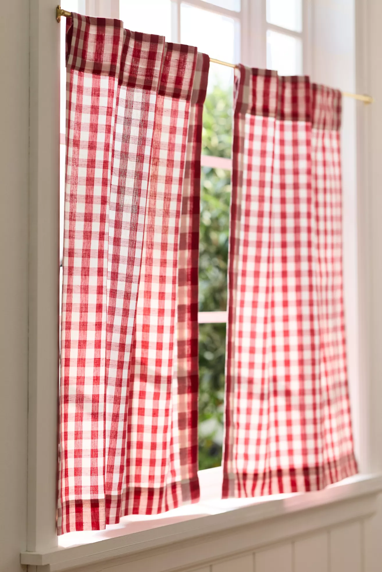 Cotton Linen Gingham Cafe Curtains, Set of 2