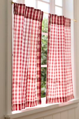 Cotton Linen Gingham Cafe Curtains, Set of 2