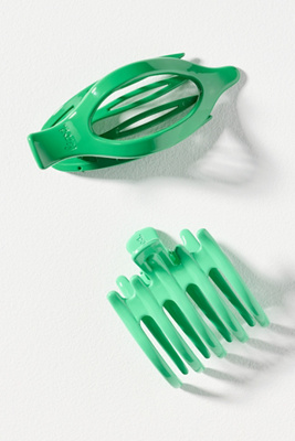 Kaxi Lay Down Hair Clips, Set Of 2 In Green