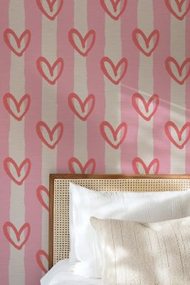 Sunday Social Scene x House of Shan Striped Hearts Grasscloth Wallpaper