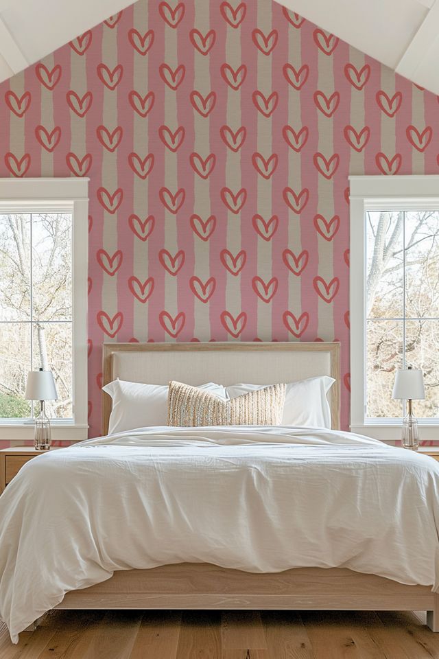 Sunday Social Scene x House of Shan Striped Hearts Grasscloth Wallpaper #1