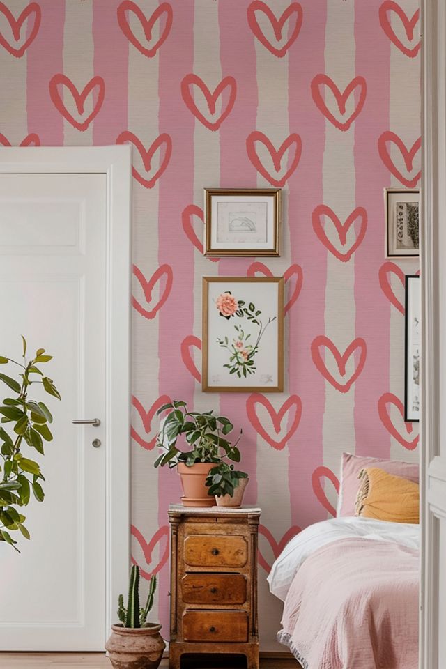 Sunday Social Scene x House of Shan Striped Hearts Grasscloth Wallpaper #2