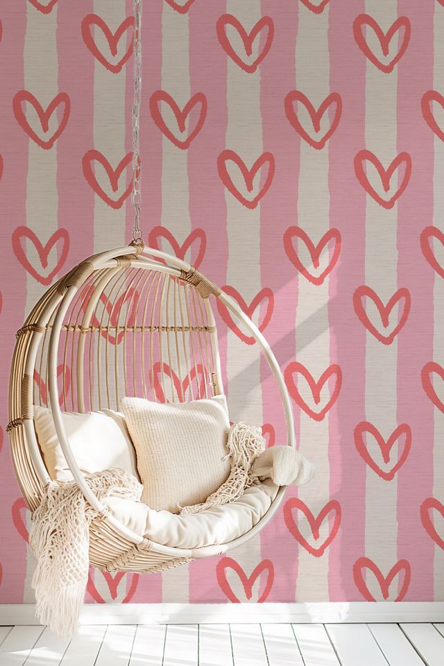 Sunday Social Scene x House of Shan Striped Hearts Grasscloth Wallpaper #4