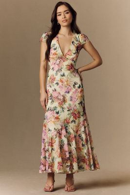 BHLDN Chiffon Cap-Sleeve Midi Dress