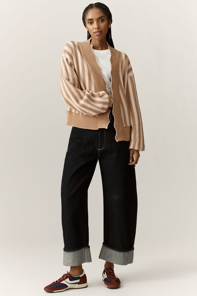 By Anthropologie Waffle-Knit Scalloped Cardigan Sweater