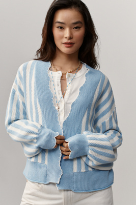 By Anthropologie Waffle-knit Scalloped Cardigan In Blue