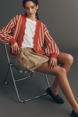 By Anthropologie Waffle-Knit Scalloped Cardigan Sweater