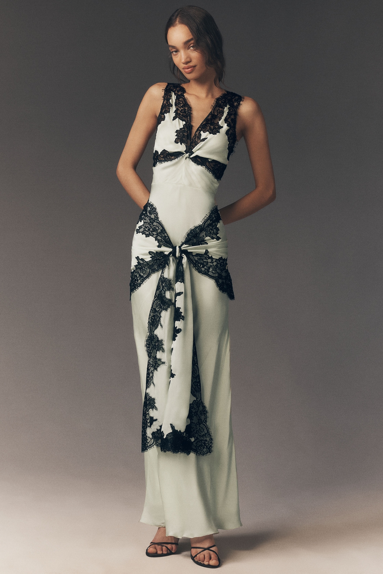 BHLDN Ella Waisted Scarf Lace Satin Slip Dress