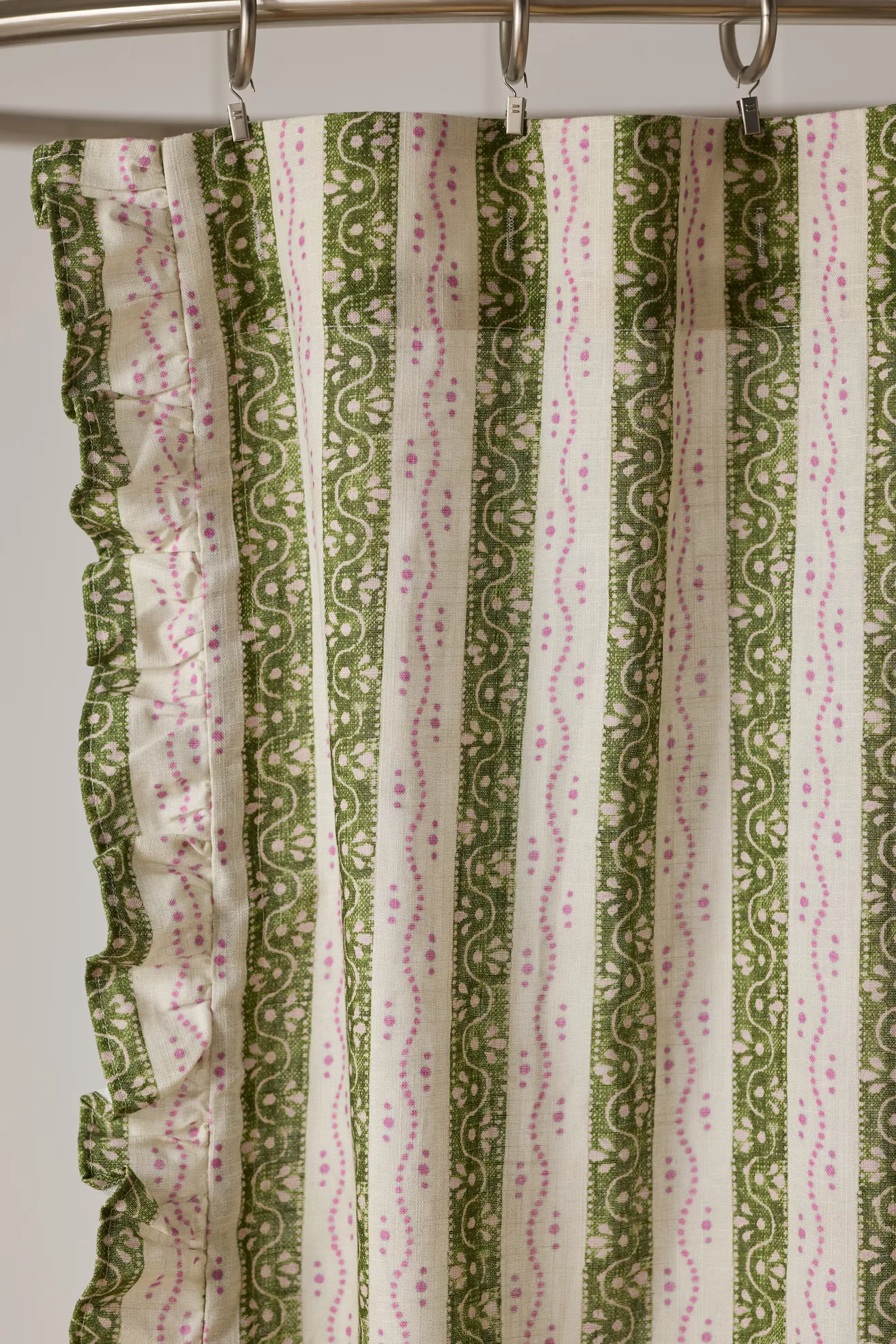 Ivy 100% Cotton Printed Ruffle Stripe Shower Curtain - thumbnail 2