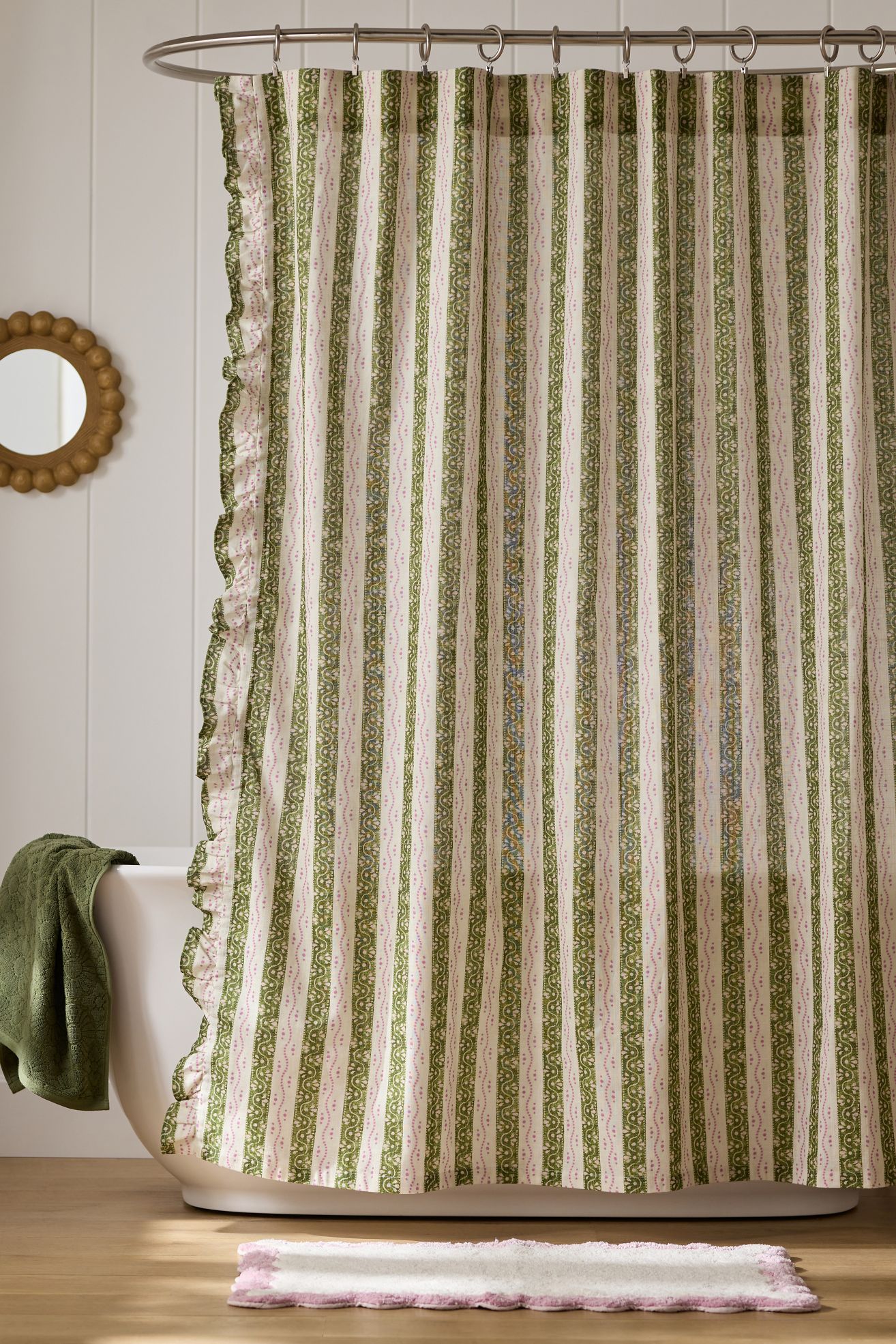 Ivy Cotton Striped Shower Curtain - Green, 72" x 72"