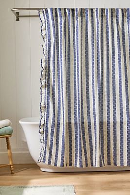 Ivy Cotton Printed Ruffle Stripe Shower Curtain