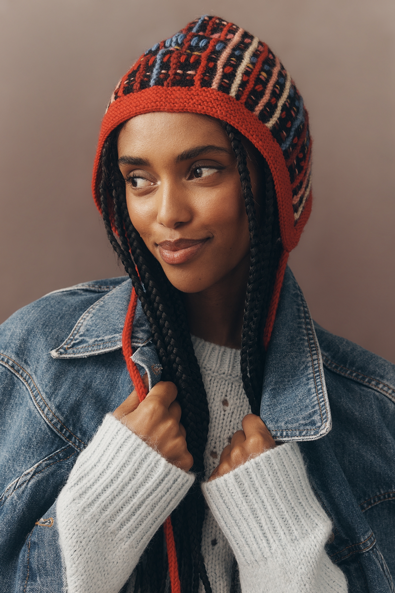 French Knot Plaid Wool Bonnet