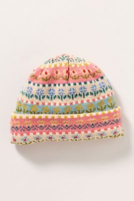 French Knot Tulip Fairisle Wool Beanie