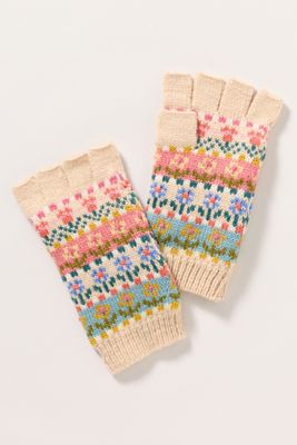 French Knot Fingerless Tulip Fairisle Wool Gloves