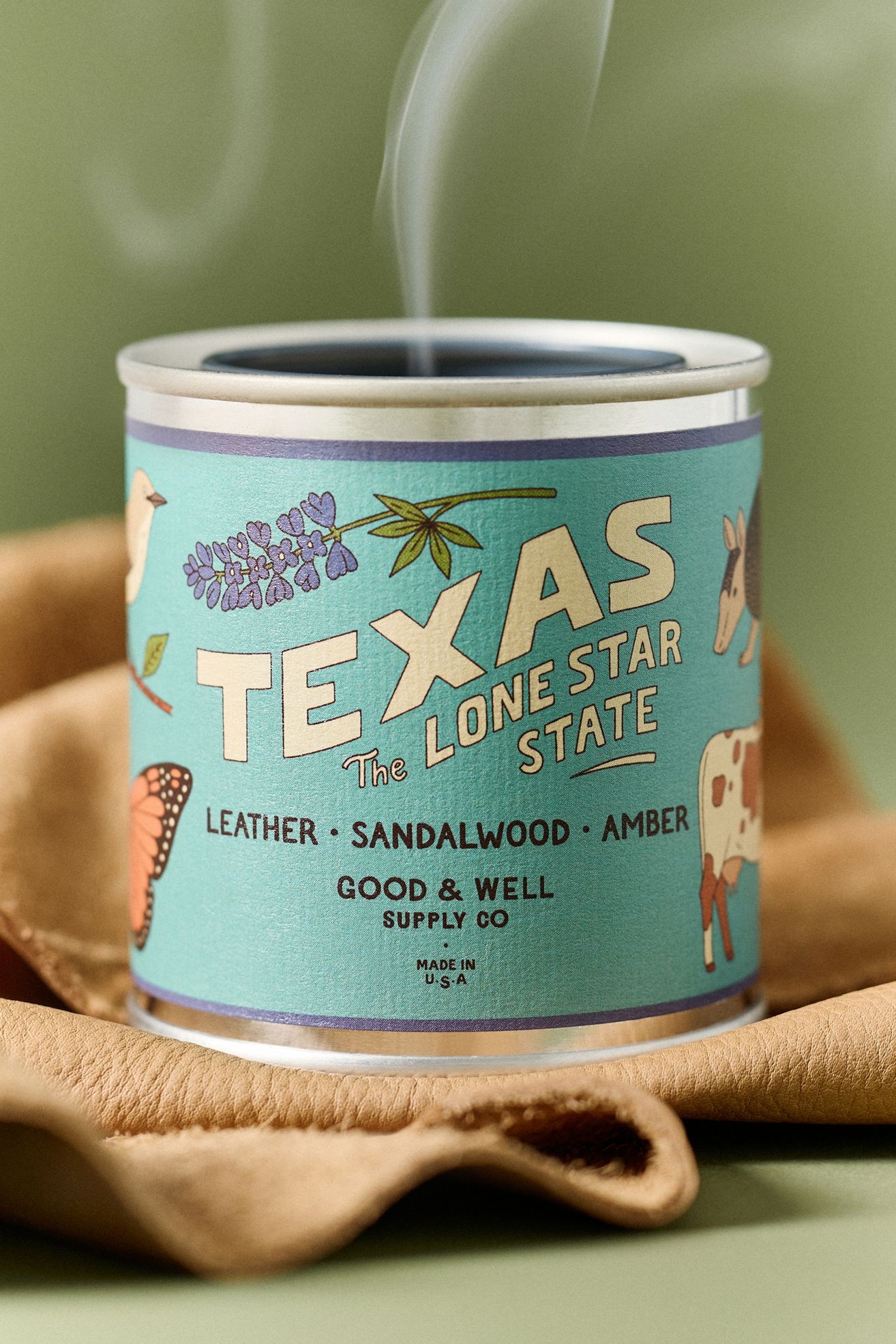 Good & Well Supply Co. Woody Texas Tin Candle - Seasky Blue, S