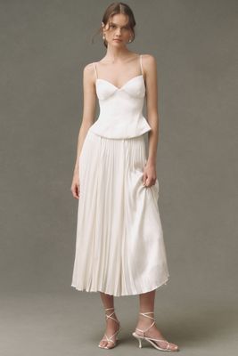 BHLDN Satin Corset and Pleated Midi Skirt Set | Anthropologie