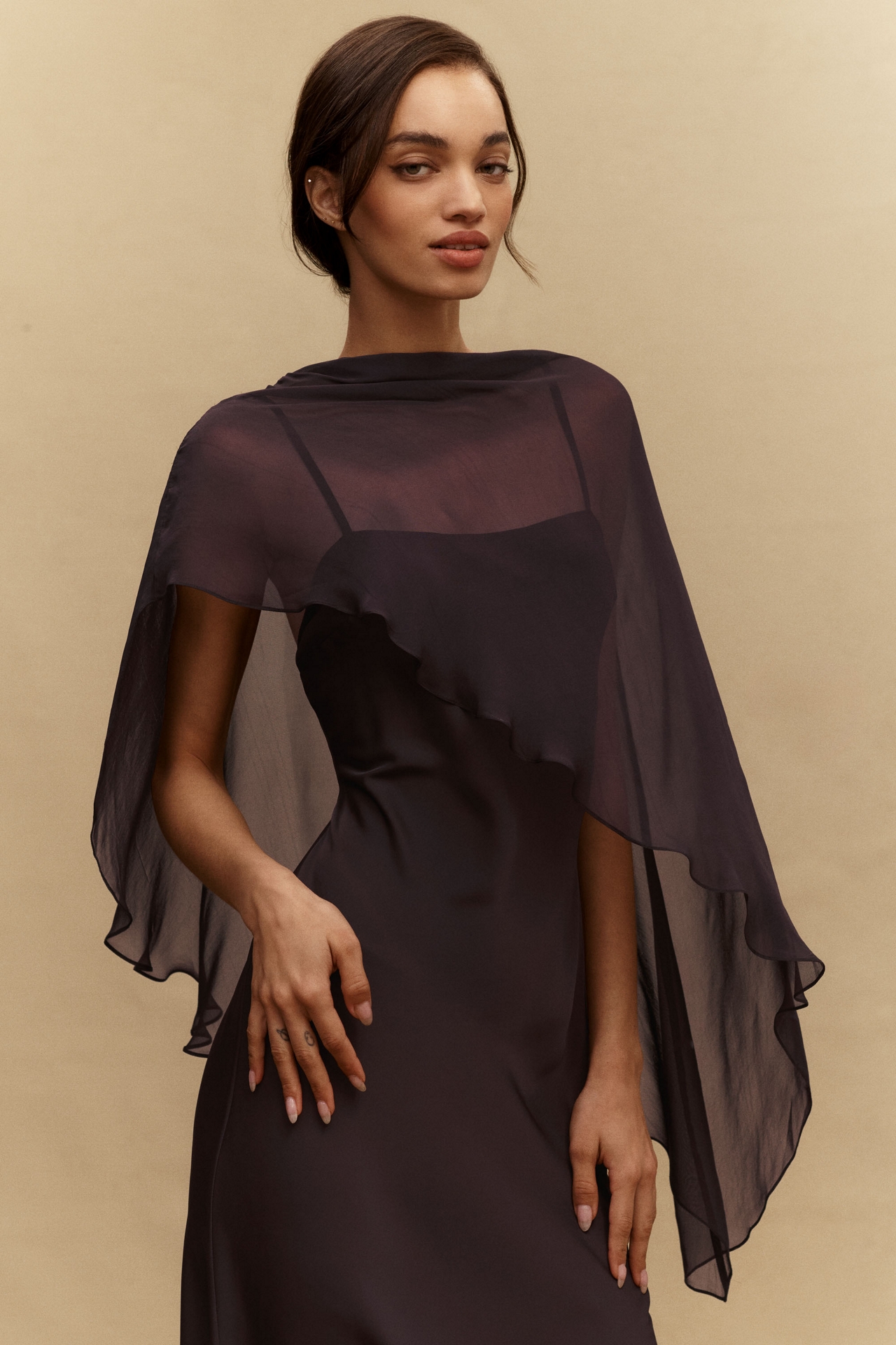 BHLDN Romy Satin Chiffon Cape Dress