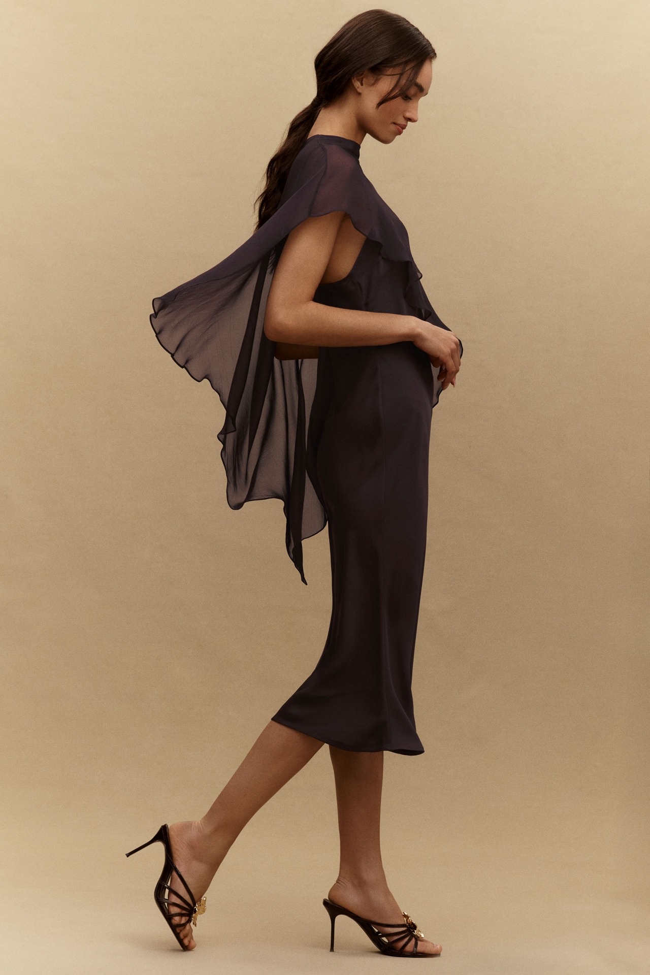 BHLDN Romy Satin Chiffon Cape Dress