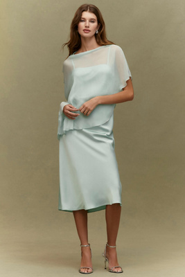 Romy Satin Chiffon Cape Dress