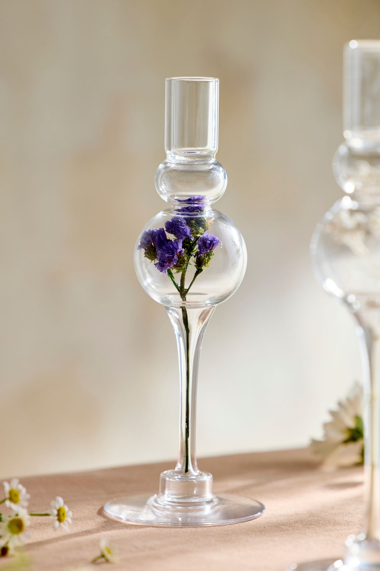 Pressed Floral Taper Holder - Purple, S