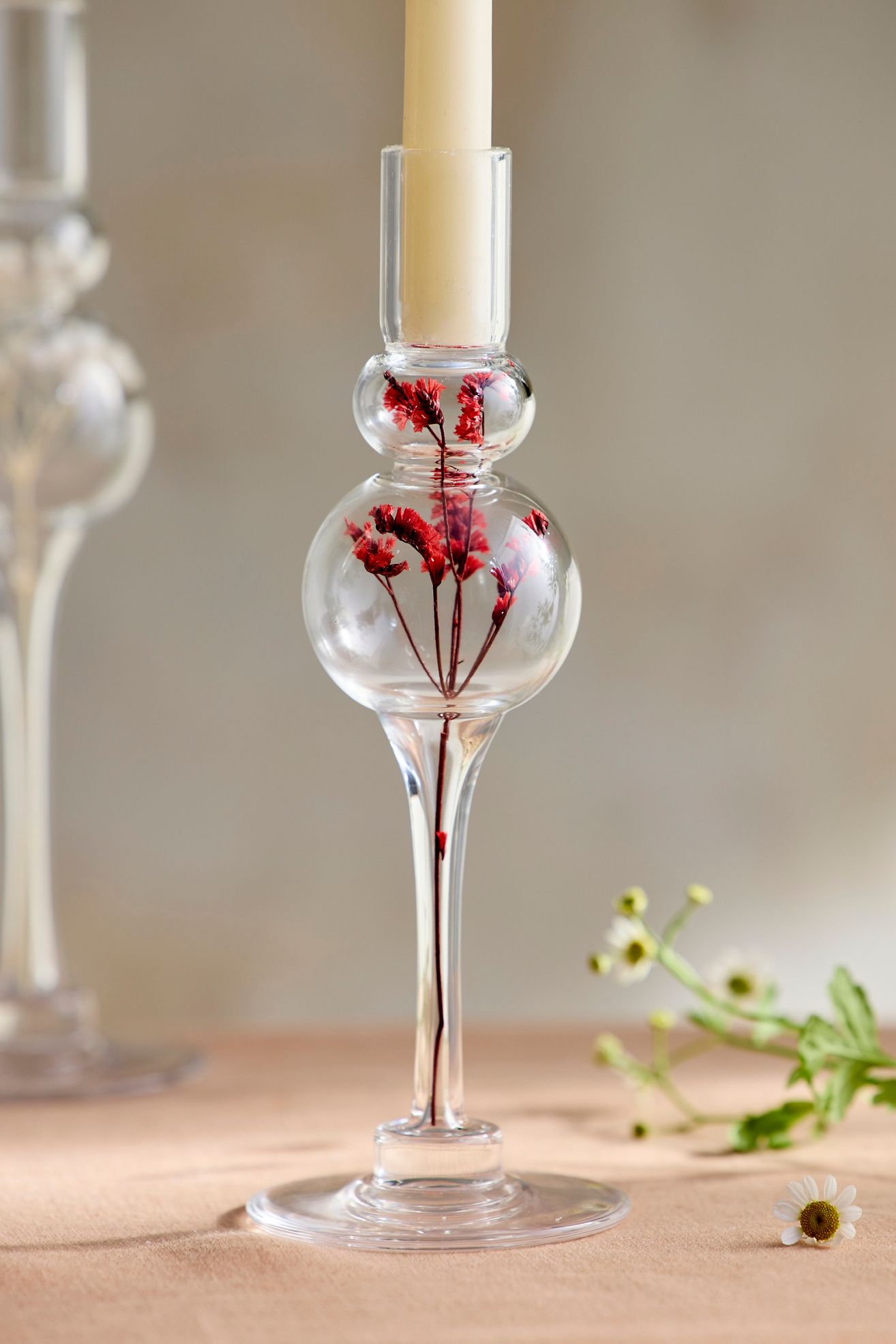 Pressed Floral Taper Holder - Red, S