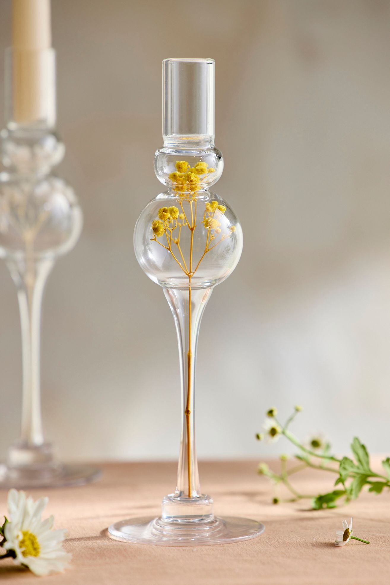 Pressed Floral Taper Holder - Yellow Pattern, L