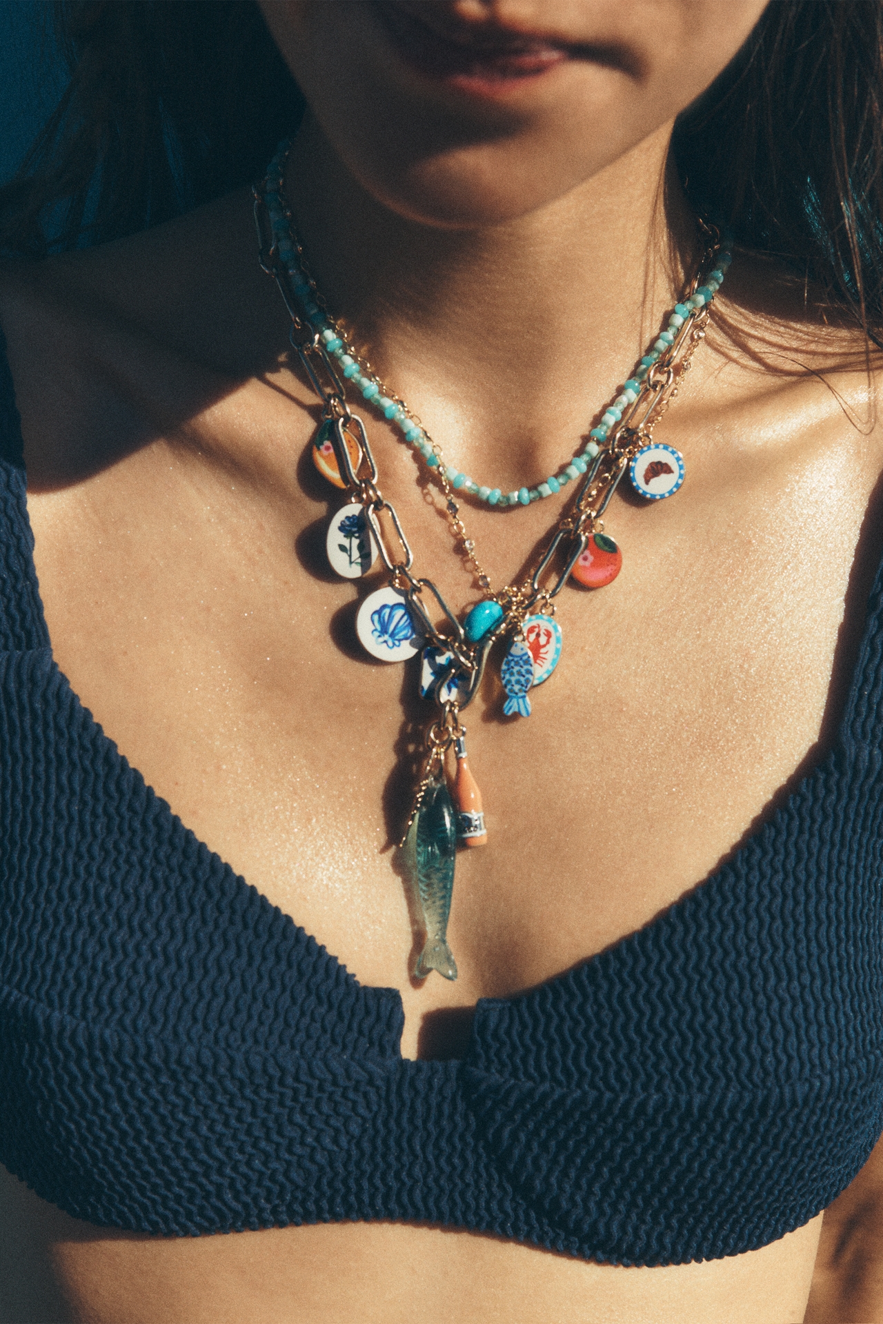 Mosaic Fish Charm Necklace