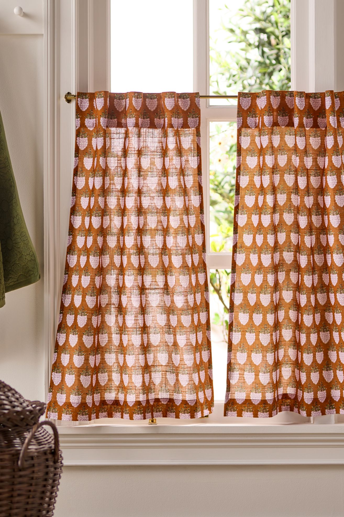 Whitney Printed Berries Cafe Curtain, Set of 2 - Ochre, 25" x 36"