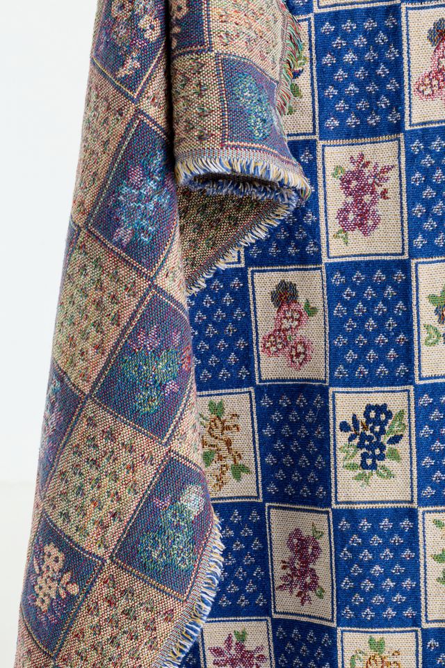 Leiah Cotton Woven Floral Checkered Throw Blanket #2