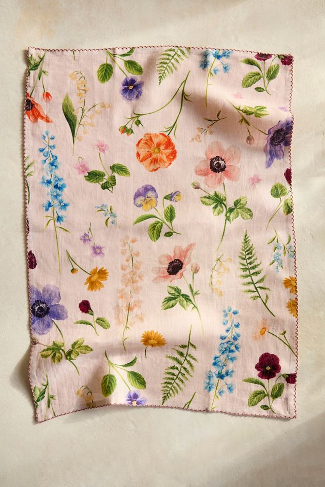 Floral Illustration Linen Dish Towel #2