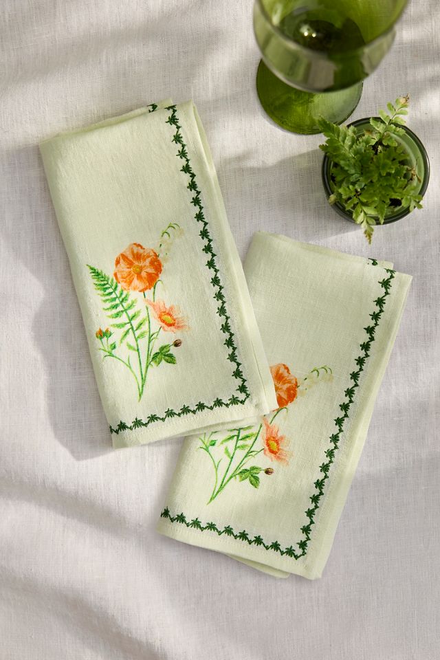 Floral Illustration Linen Napkins, Set of 2 #2