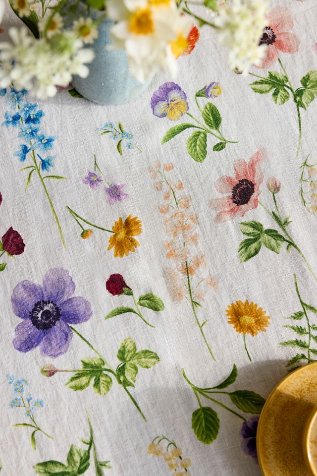 Floral Illustration Linen Tablecloth #1