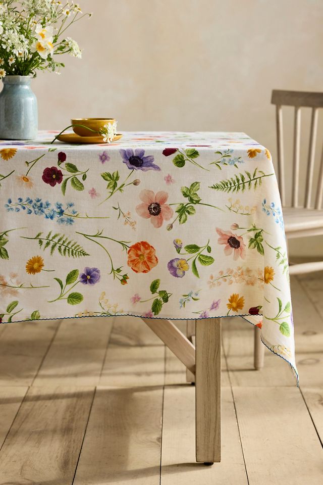 Floral Illustration Linen Tablecloth #3