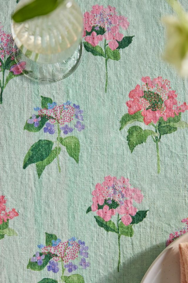 Hydrangea Sage Linen Tablecloth #1