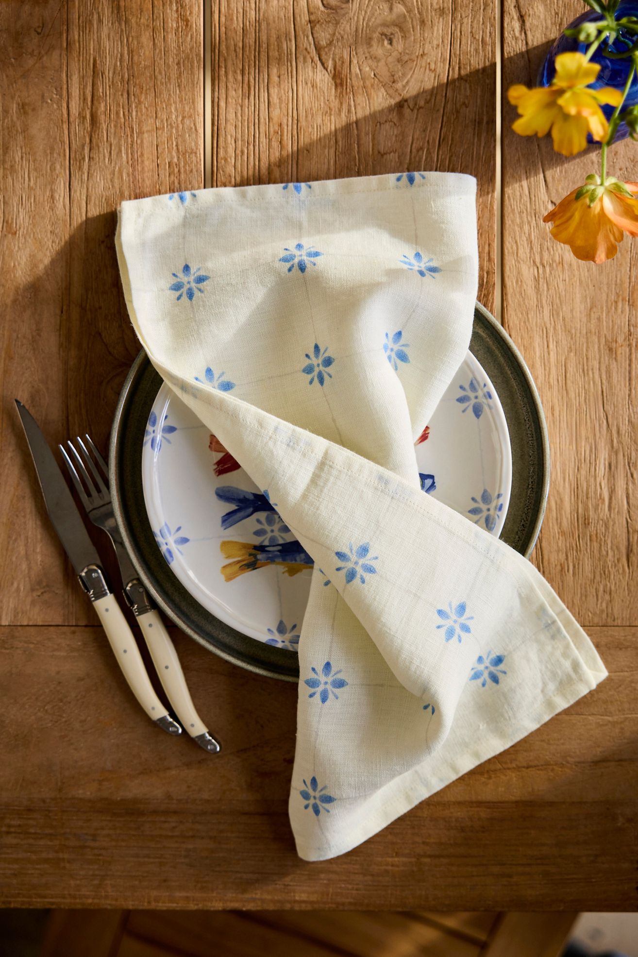 Tilework Linen Napkins, Set of 2 - Blue, One Size