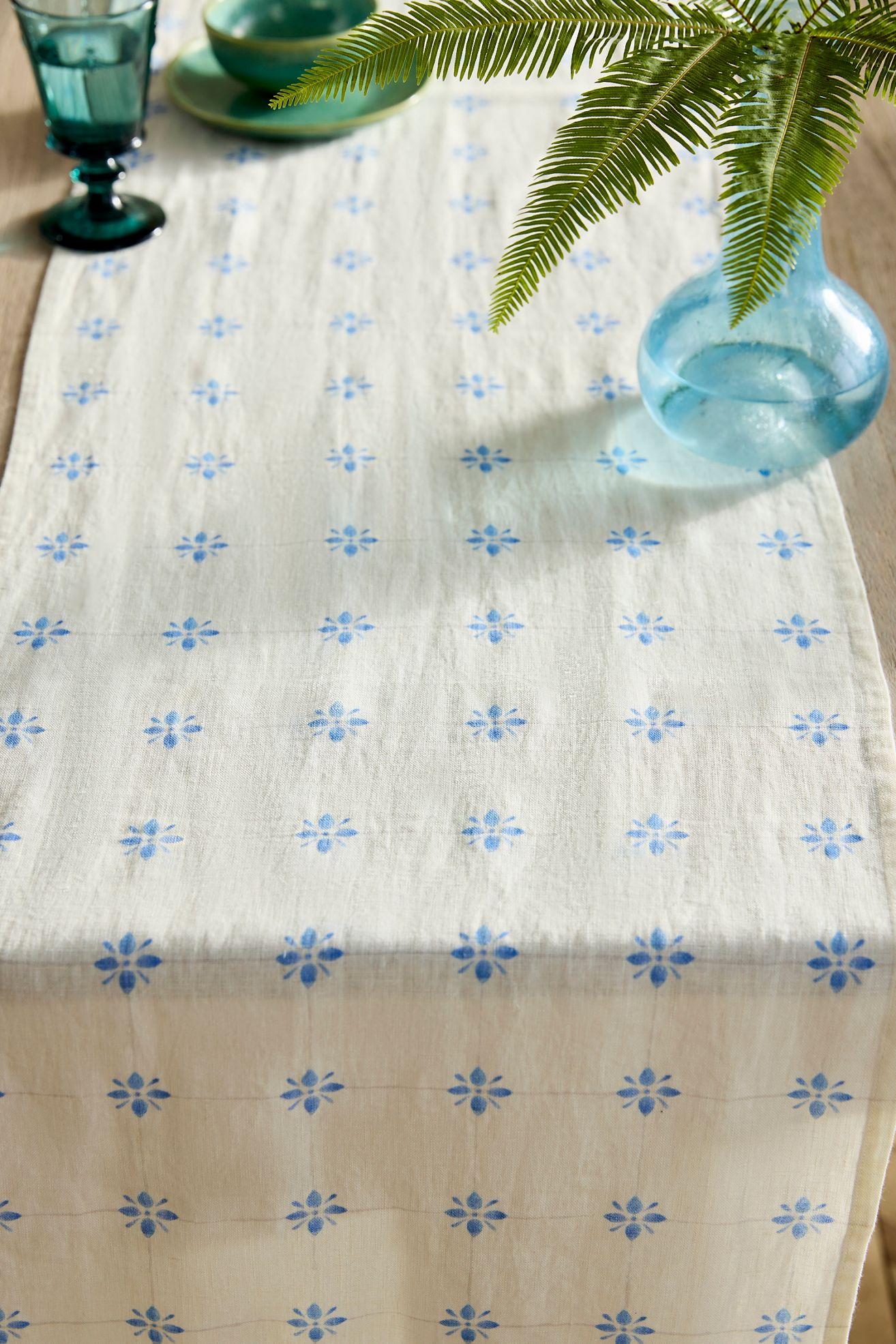 Tilework Linen Runner - Blue, One Size
