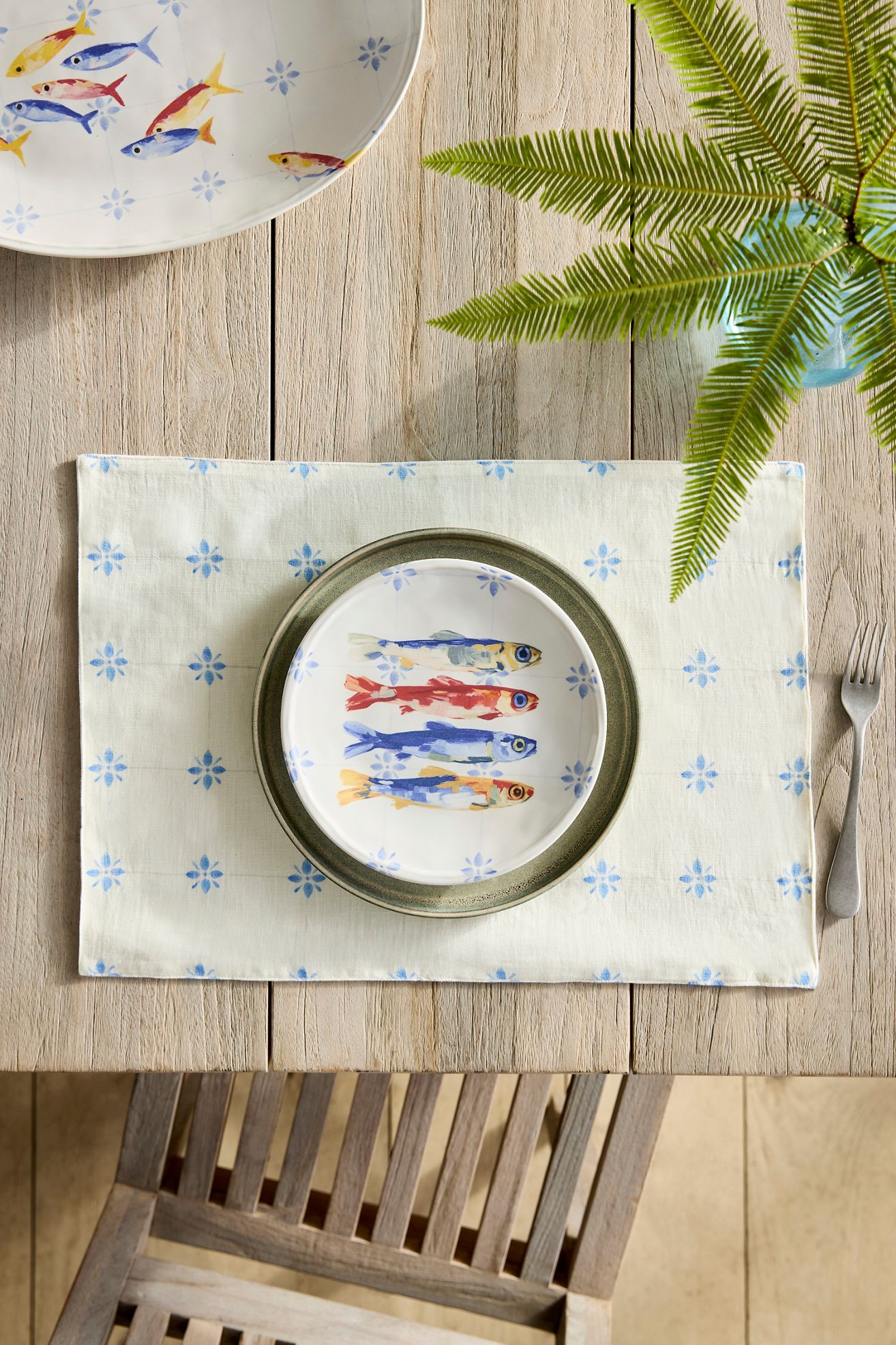 Tilework Linen Placemat - Blue, One Size