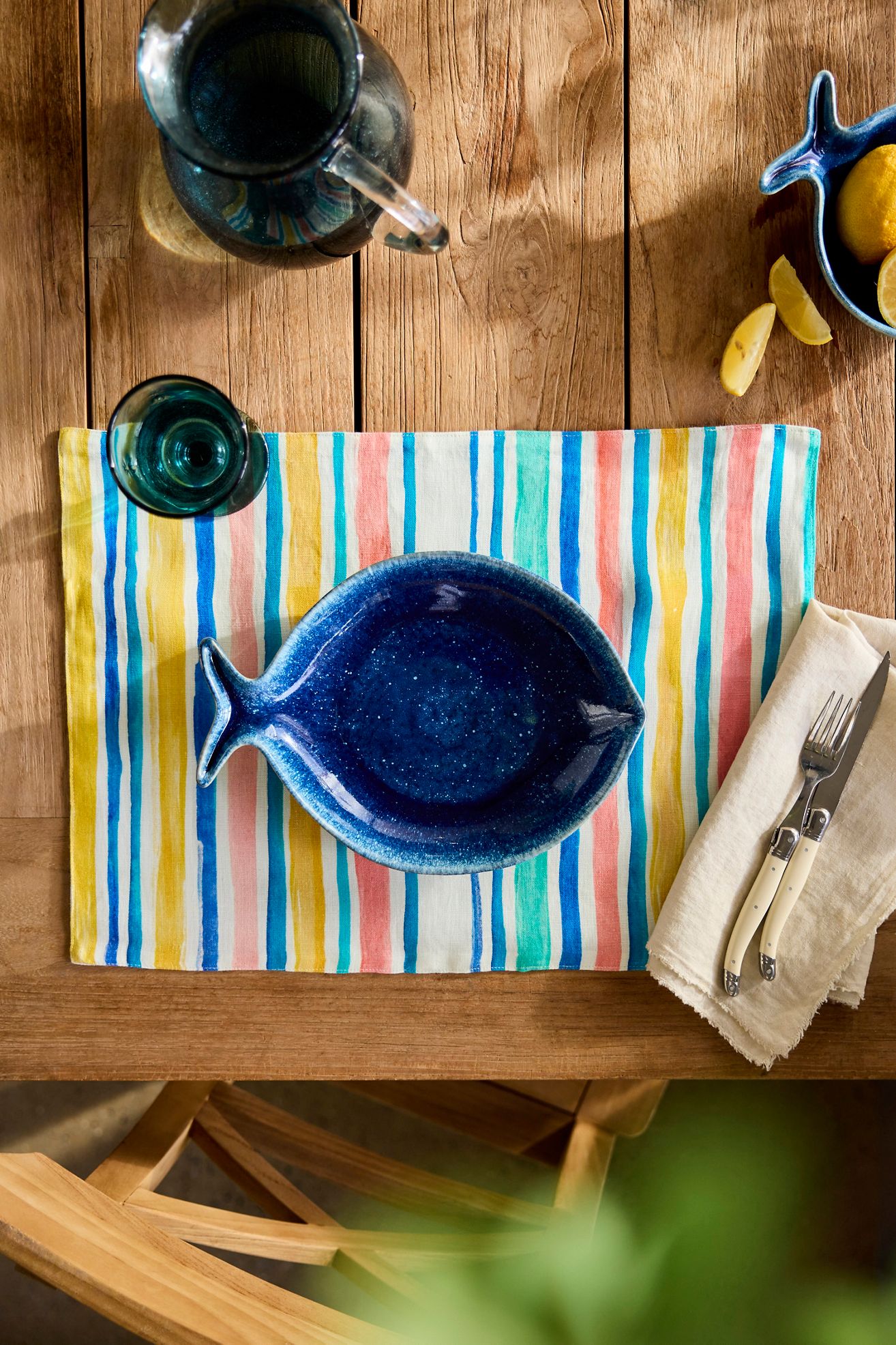 Summer Stripe Linen Placemat - Turquoise, One Size
