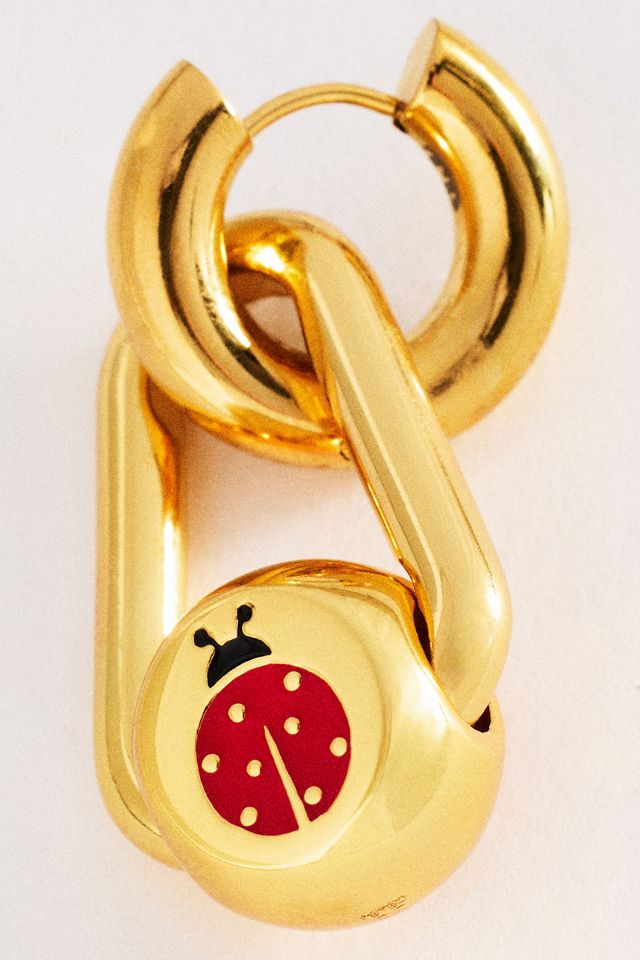 Timeless Pearly Dolphin Ladybug Pendant Huggie Earrings #1