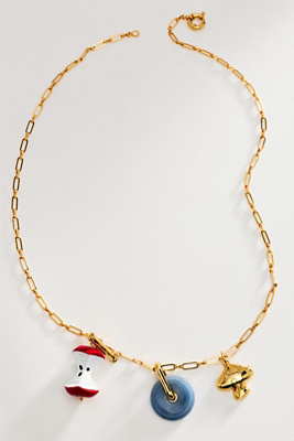 Timeless Pearly Fruity Mushroom Stone Charm Necklace In Gold