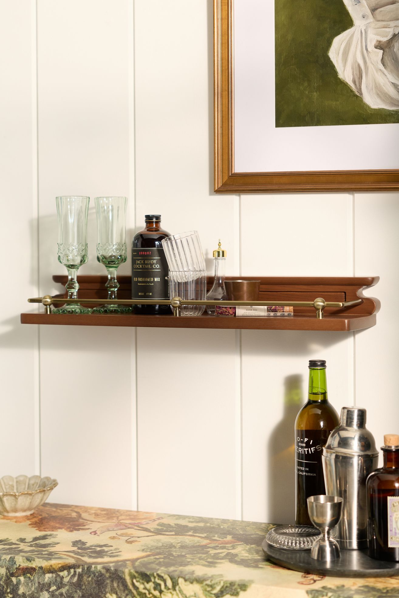 Heather Single-Ledge Kitchen Shelf with Rail - Walnut, L