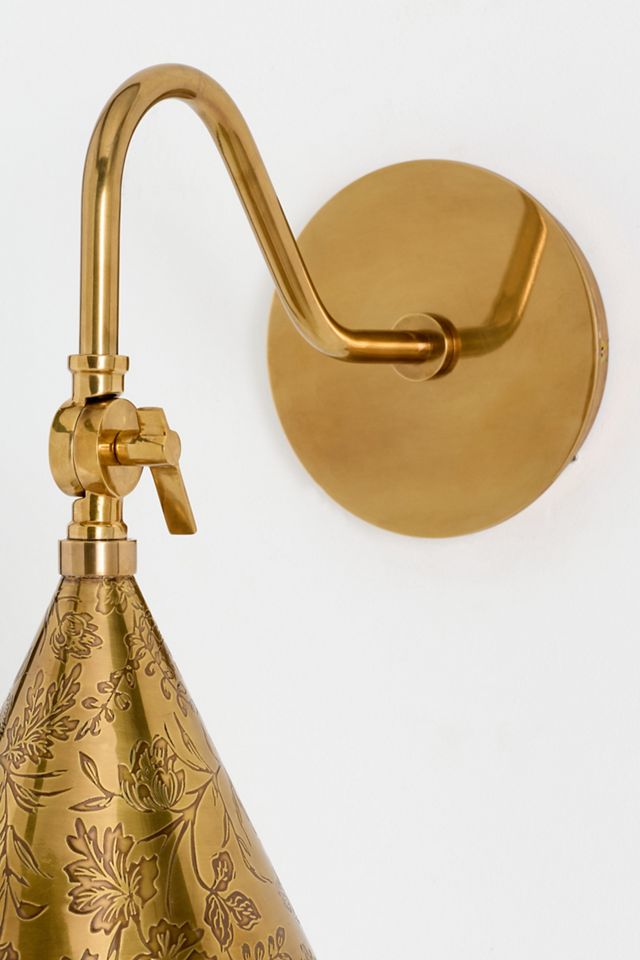 Joan Etched Floral Antique Brass Sconce #2