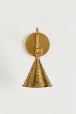 Joan Etched Floral Antique Brass Sconce