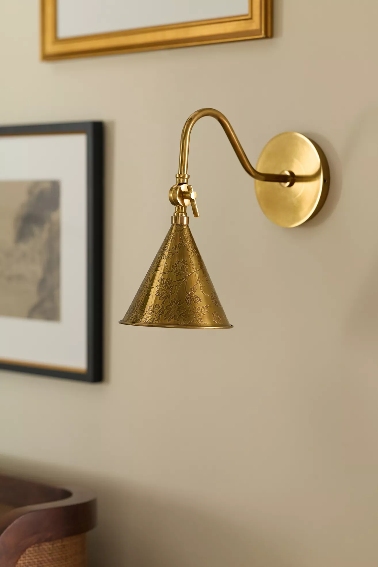 Joan Etched Floral Antique Brass Sconce