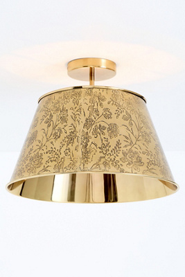 トップス Misha & Puff Antique Brass Folk Tile 3y Joan Etched Floral Antique Brass Flush Mount | AnthroHome