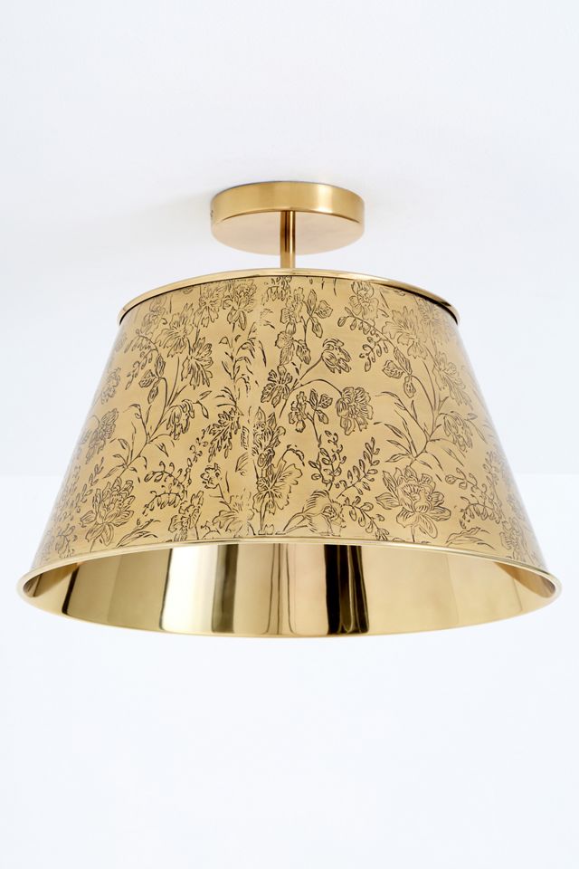 Joan Etched Floral Antique Brass Flush Mount #1